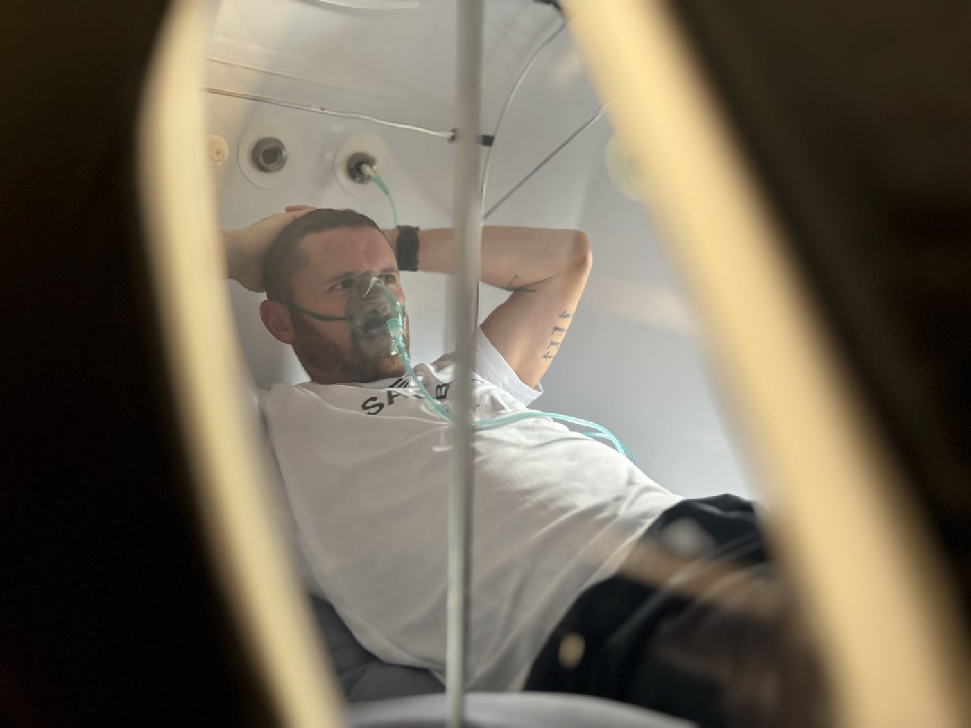 An oxygen therapy session inside the HBOT Softshell Lay Down