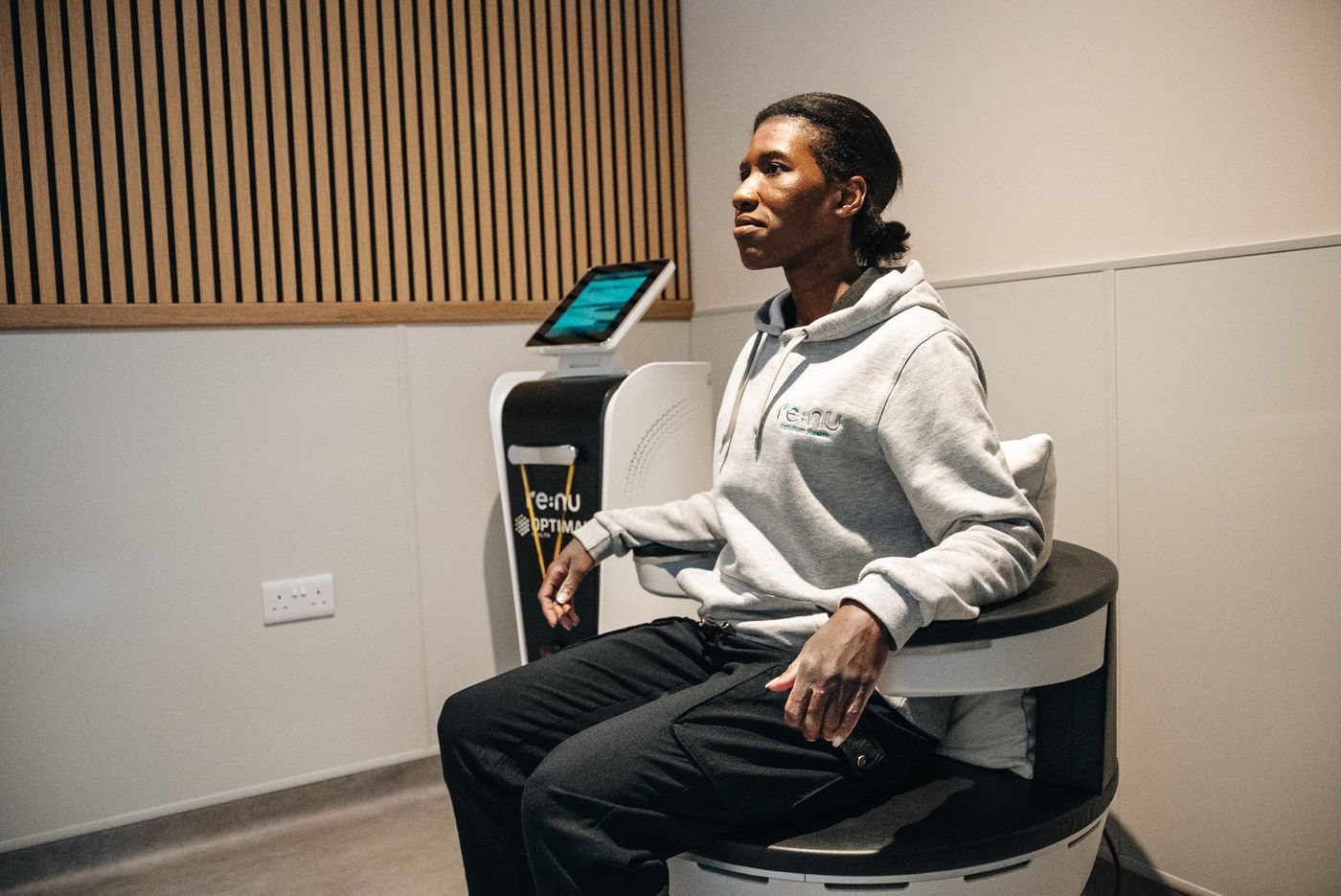 A fully-clothed session on the Pelvic Floor Therapy Chair