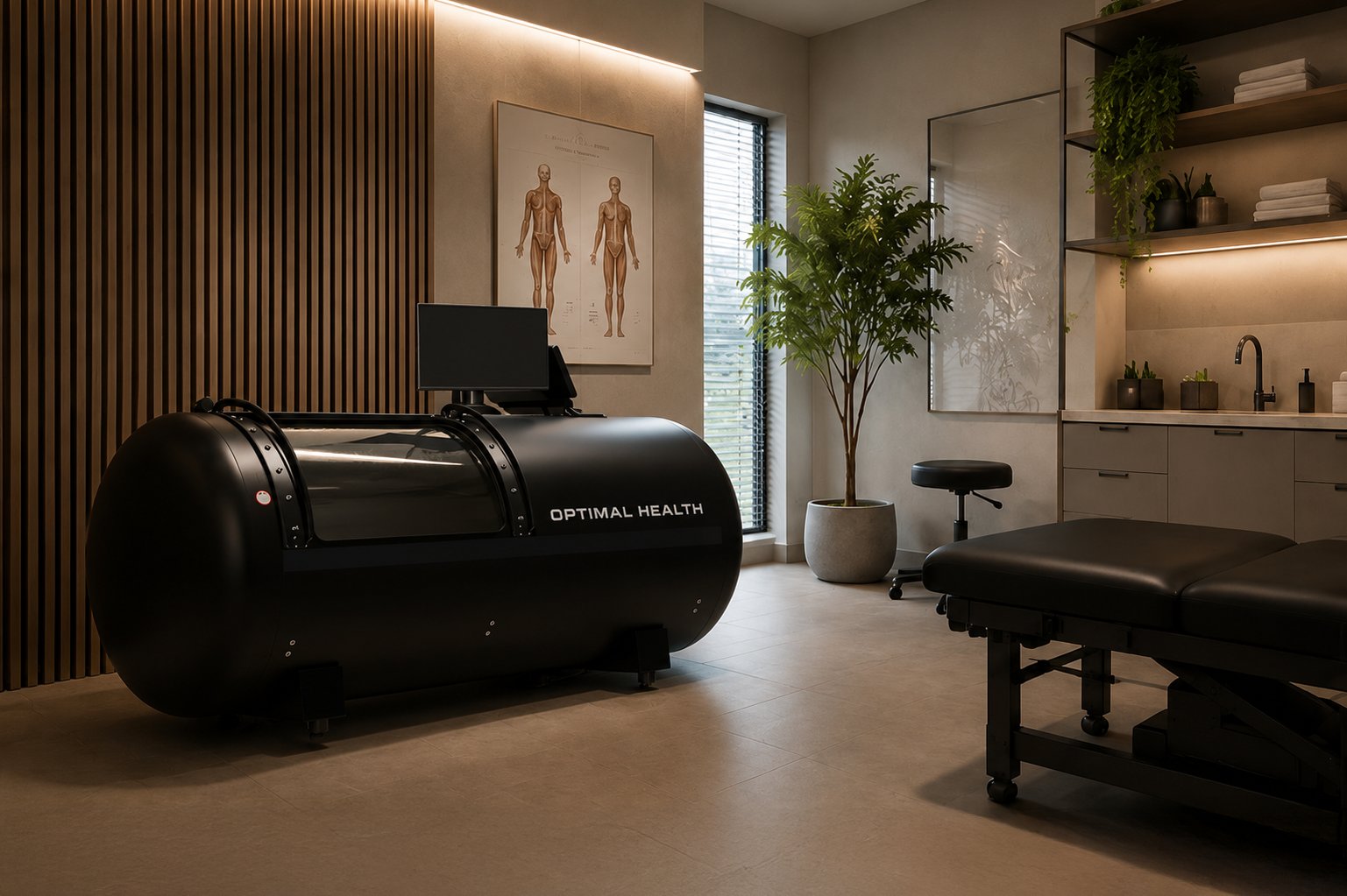 A relaxing oxygen therapy session inside the HBOT Hardshell Lay Down